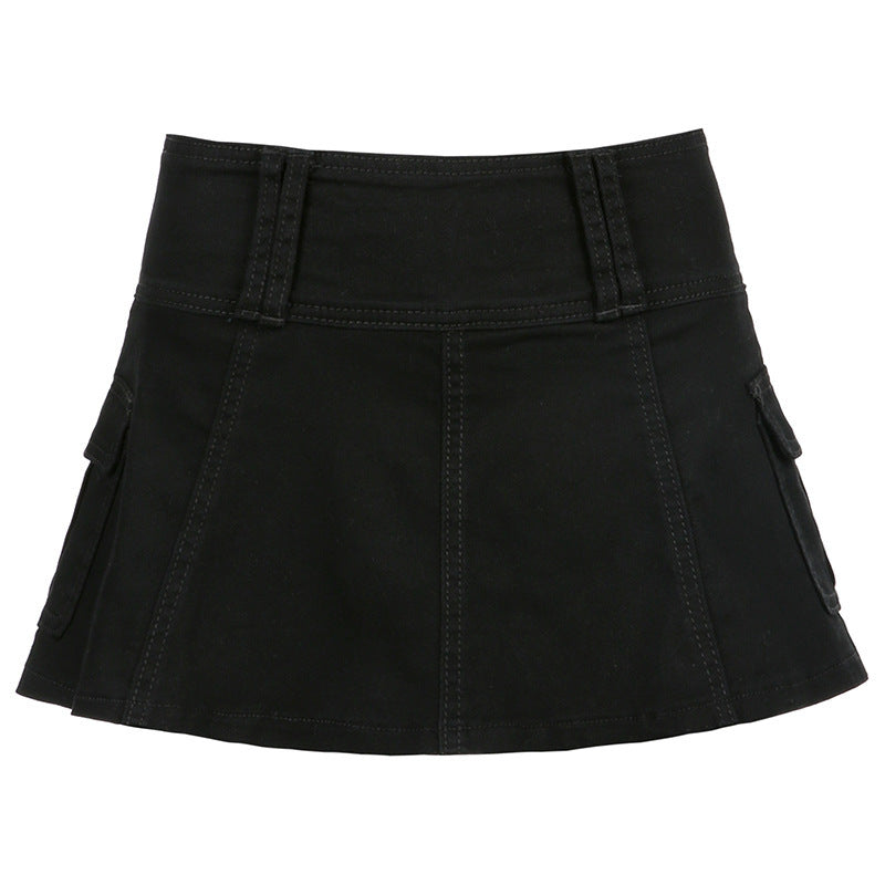 Solid Denim Fashion Pleated Skirt