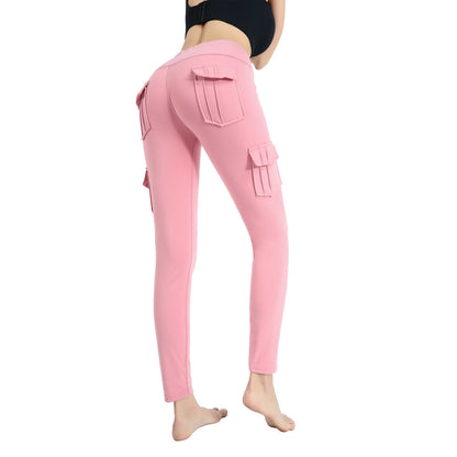 Pockets Trousers Solid Color Slim Yoga Track Pants Womens Clothing