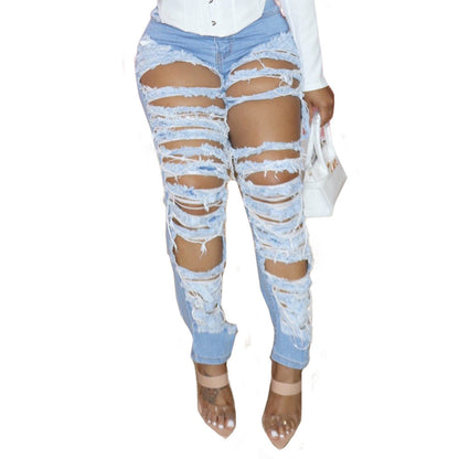 Women's Fringed Ripped Elastic Skinny Jeans