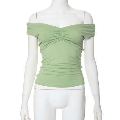 New Solid Color V-neck Sleeveless Pleated Camisole T-shirt Top