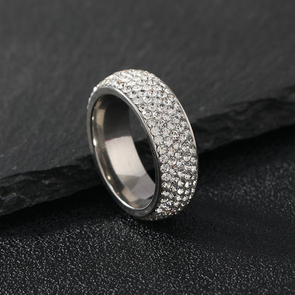 Titanium Steel Ring Female Five Rows Clay Full Diamond Ring