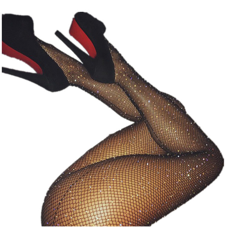 Back vertical sexy rhinestone mesh socks