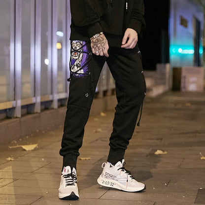 Men's high street hip hop print wearing rope harem pants feet pants