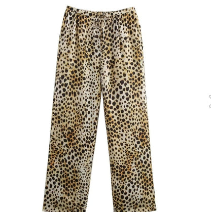 Women's Leopard Print Suspender Trousers Suit