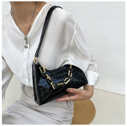 Fashion Stone Texture Shoulder Bag With Chain Women's Underarm Bag