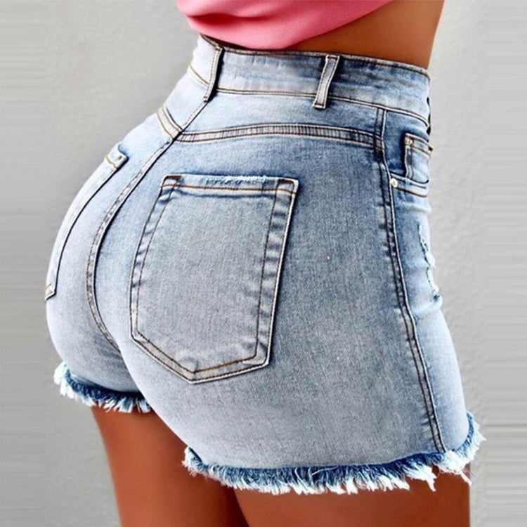 Denim Shorts Fringed Hole High Waist Hot Pants