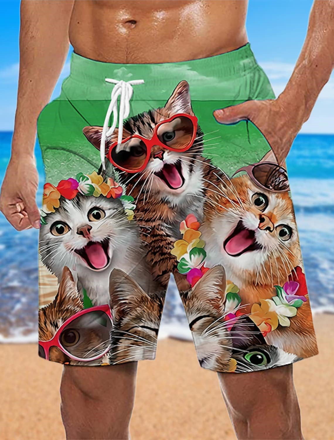 Men's Loose Beach pants 3D Printed Pattern