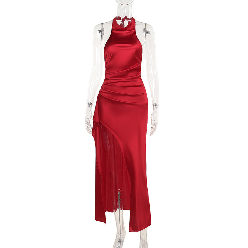 Summer Fashion Style Slim Satin Halter Ribbon Dress