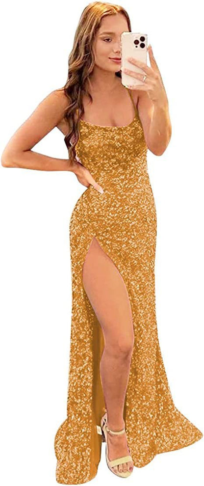 Long Ground Sequin Split Evening Dress