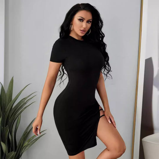 Lace-up Sexy Slit Dress Women's Slim Fit