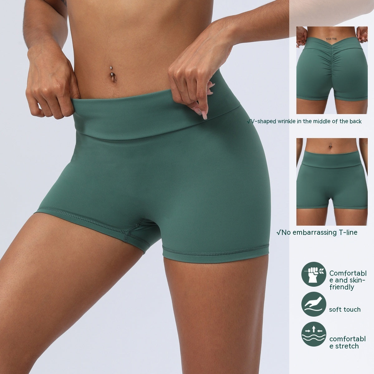 V-shaped Pleated Hip Lifting Sport Fitness Tight Shorts