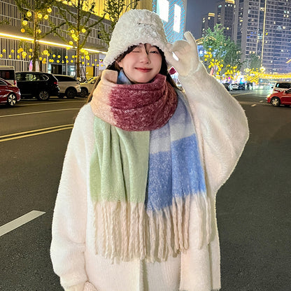 Soft And Thickened Mohair Scarf Women's Color Matching Scarf