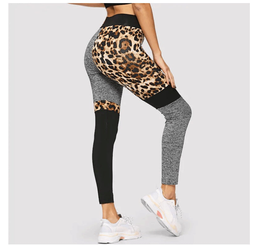 Leopard irregular stitching leggings