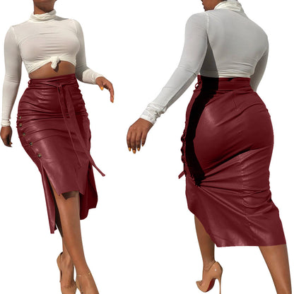 Sexy Slit Mid-length Slim-fit Lace Up Skirt