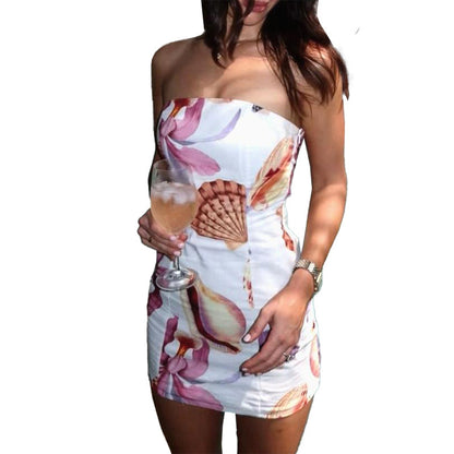 Summer Fashion Style Elegant Slim Print Tube Top Dress