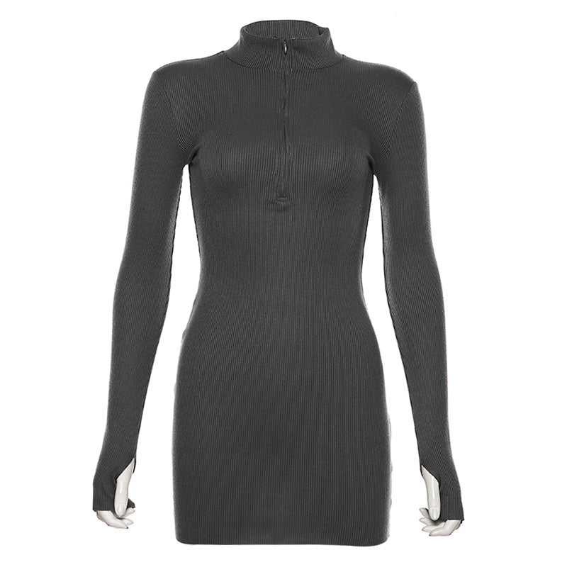 Everyday All-match Slim Design Zipper Long-sleeved Dress