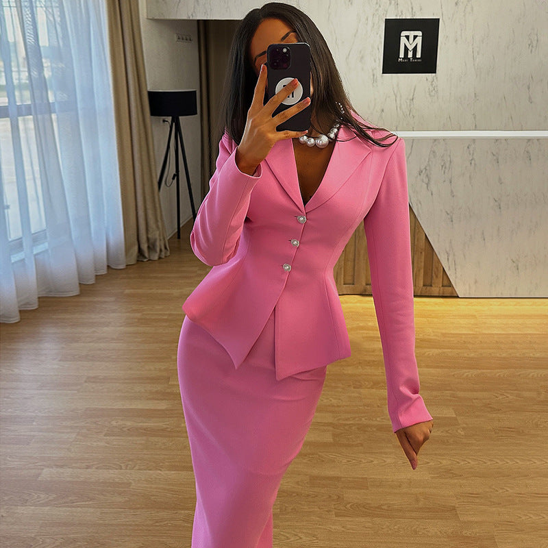 Temperament Commute Slim Basic Waist Skirt Suit Suit