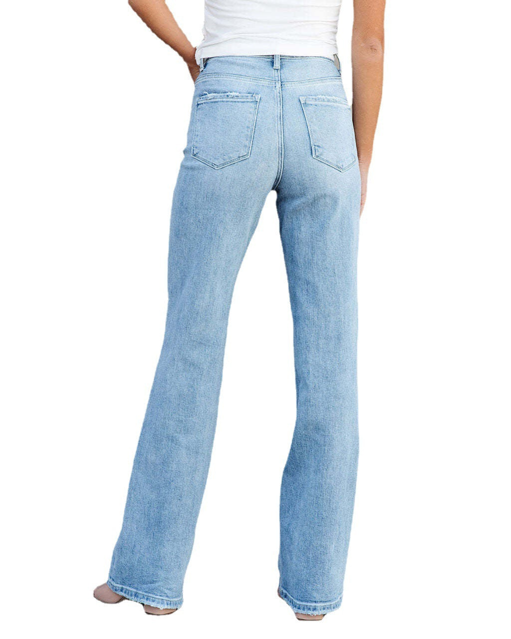 Washed Fashionable All-match Mid-waist Denim Straight-leg Trousers