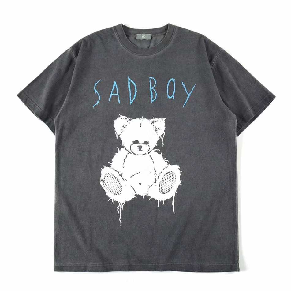 Distressed Teddy Bear Print Men's Short Sleeve