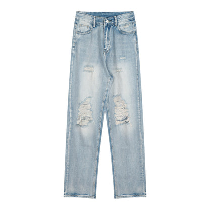 Light Blue Shredded Vertical Leg Jeans