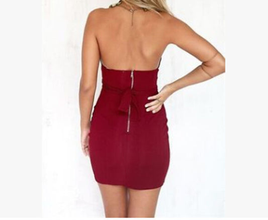 Sexy V-neck tube top zip dress