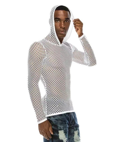 Hooded Vest Men's Long Sleeve Pullover Large Mesh Sexy Home