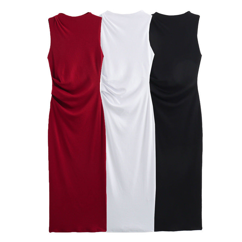 Women's Fashion Slim Fit Pleated Rib Sleeveless Dress