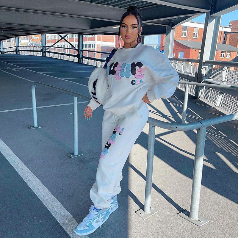 Women's Casual Letters Printed Sweatshirt And Sweatpants Suit