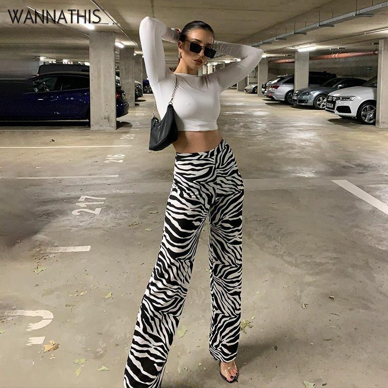 Zebra Print Fashion Casual Elastic Waist Wide-Leg Pants