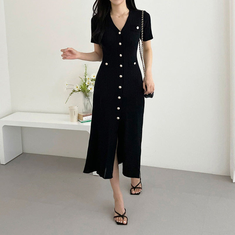 High-end Slim-fit Mid-length Collar Base Dress