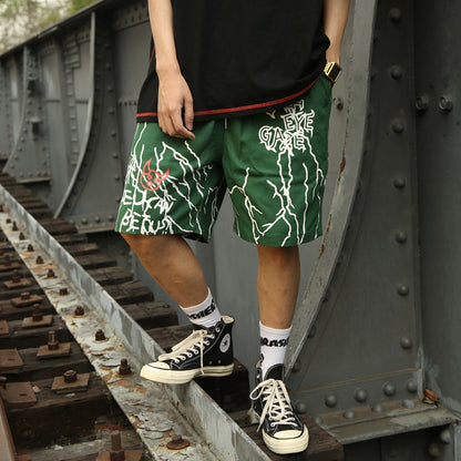 Japanese Harajuku style graffiti casual shorts men