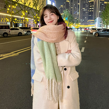 Soft And Thickened Mohair Scarf Women's Color Matching Scarf