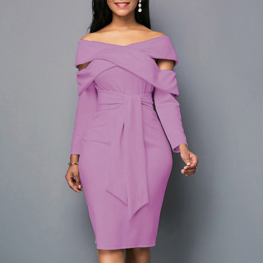 Slim Fit One-Line Neck Long Sleeve Dress