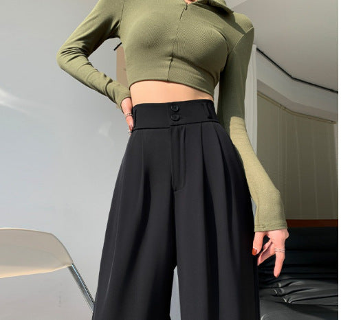 Suit Wide-leg Pants Women's High Waist Baggy Straight Trousers