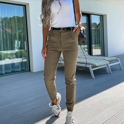 Women's Autumn Pocket Slim Fashion Casual Cropped Trousers