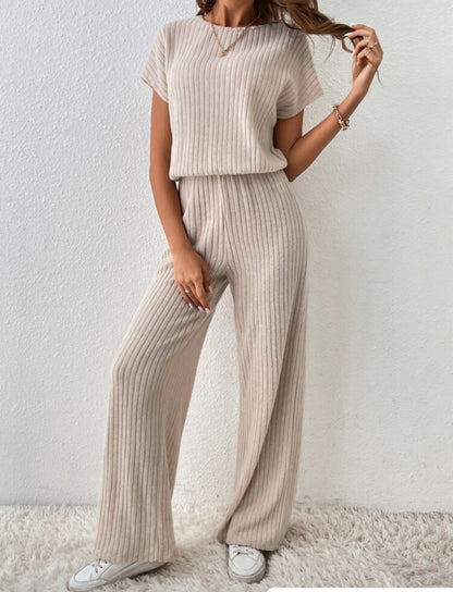 Women's Knitted Loose Wide-leg Pants Two-piece Suit