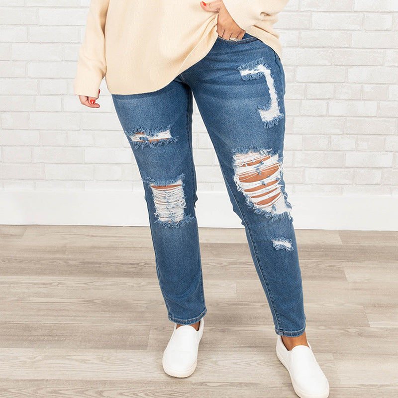 Women's Summer Plus Size Worn Fashion Jeans Women