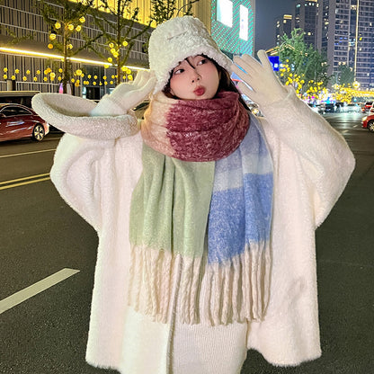 Soft And Thickened Mohair Scarf Women's Color Matching Scarf