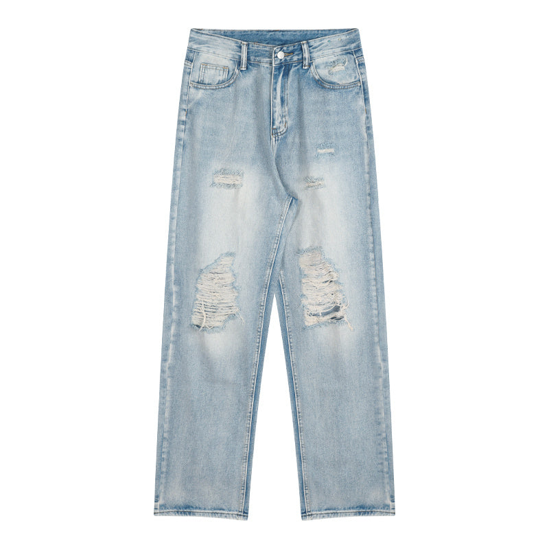 Light Blue Shredded Vertical Leg Jeans