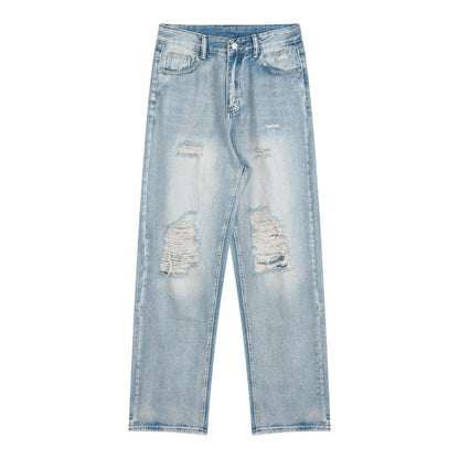 Light Blue Shredded Vertical Leg Jeans