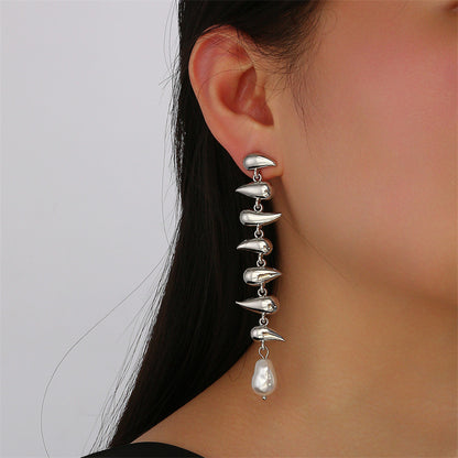 Drop-shaped Earring Bracelet Necklace Glossy Metal Pearl Ornament Suit