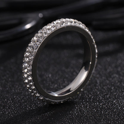 Titanium Steel Ring Female Five Rows Clay Full Diamond Ring