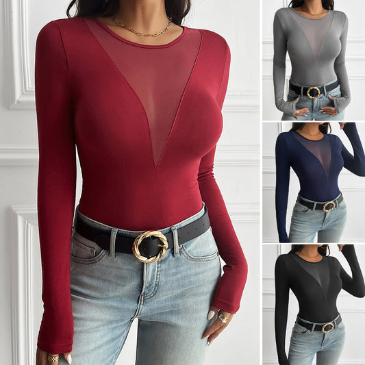 Women's Y2g Stitching Solid Color Long-sleeved T-shirt Top