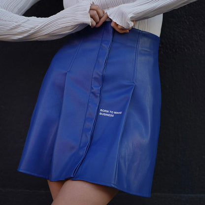 Style Women's Blue Pu Leather Skirt