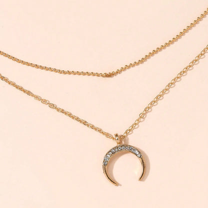 Moon Pendant Double-layer Necklace For Women Exaggerated And Personalized