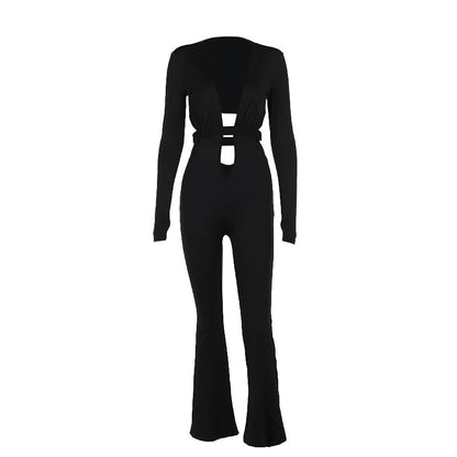 Autumn Women's Hot Girl Slim-fit Hollow-out Jumpsuit