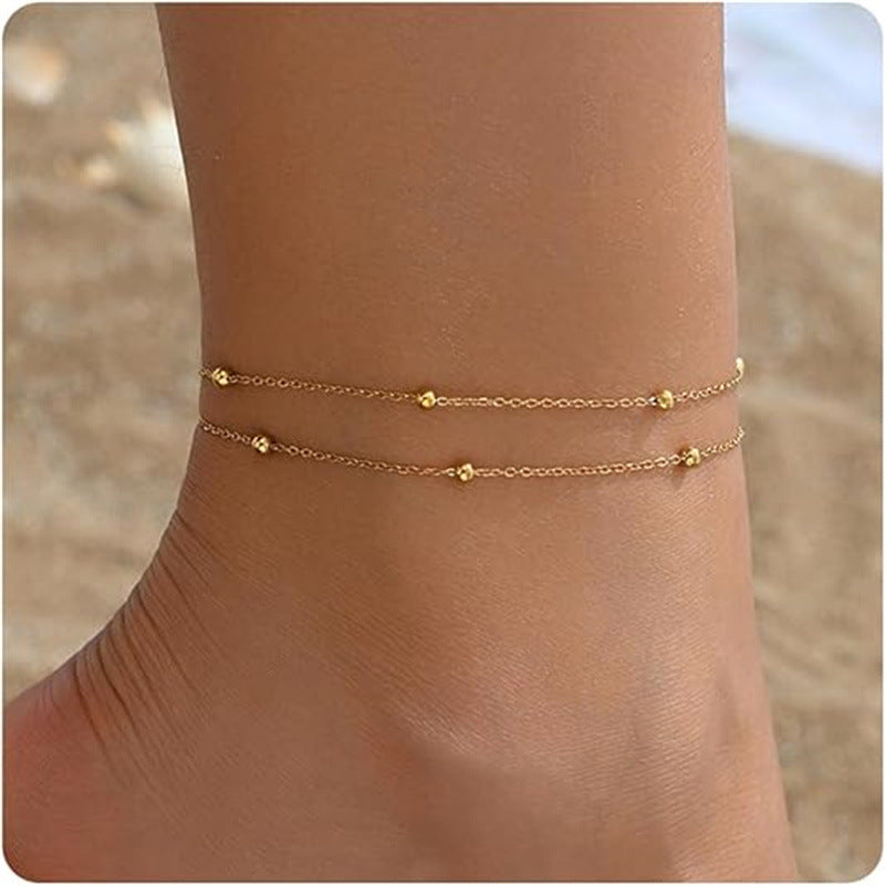 Oil Dripping Bead Herringbone Chain Anklet Rice Bead Chain Anklet