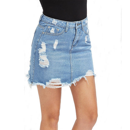 Ripped Fringed Loose Sexy Denim Skirt Short Skirt