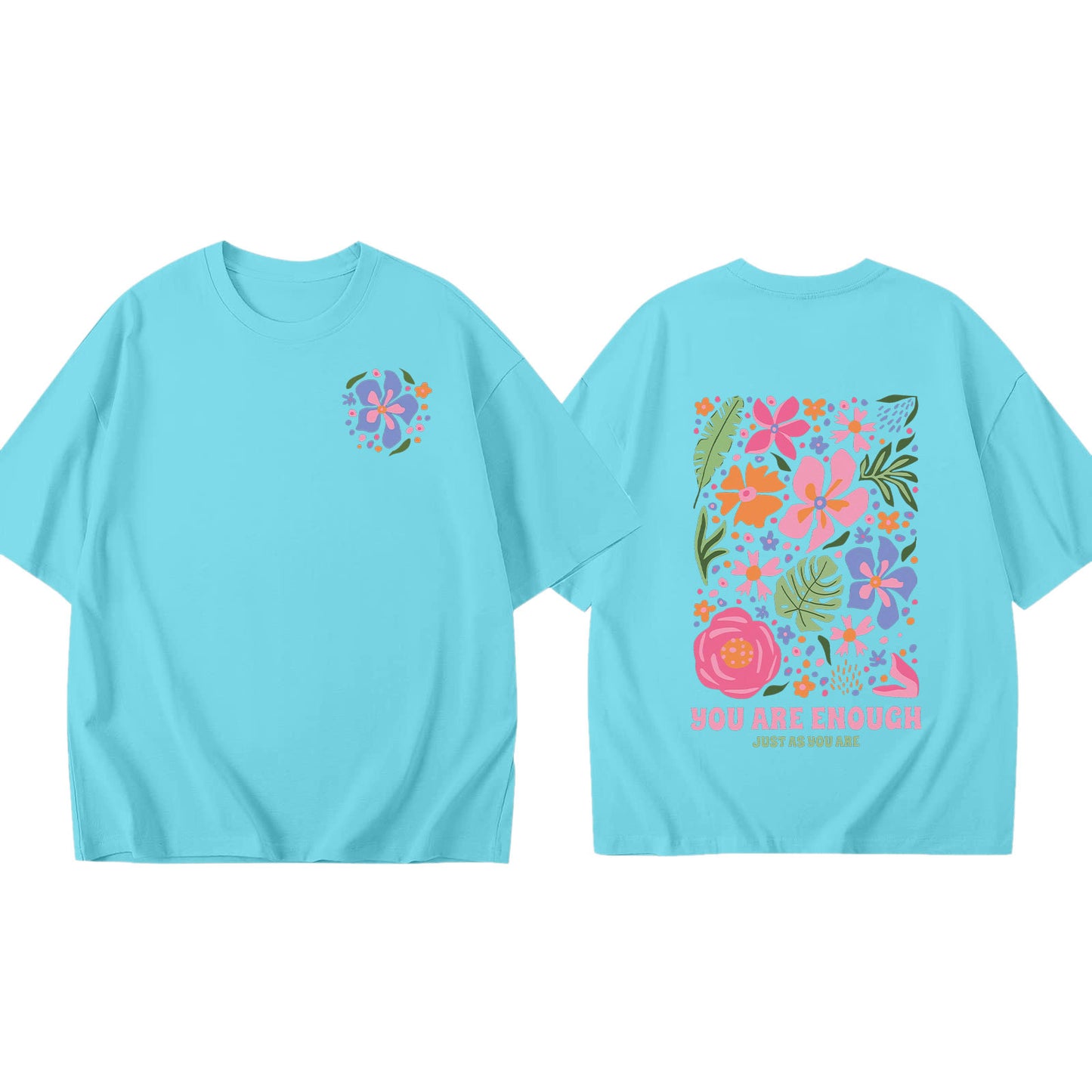 Lady's Flower Printed Colored Cotton OversizeT T-shirt