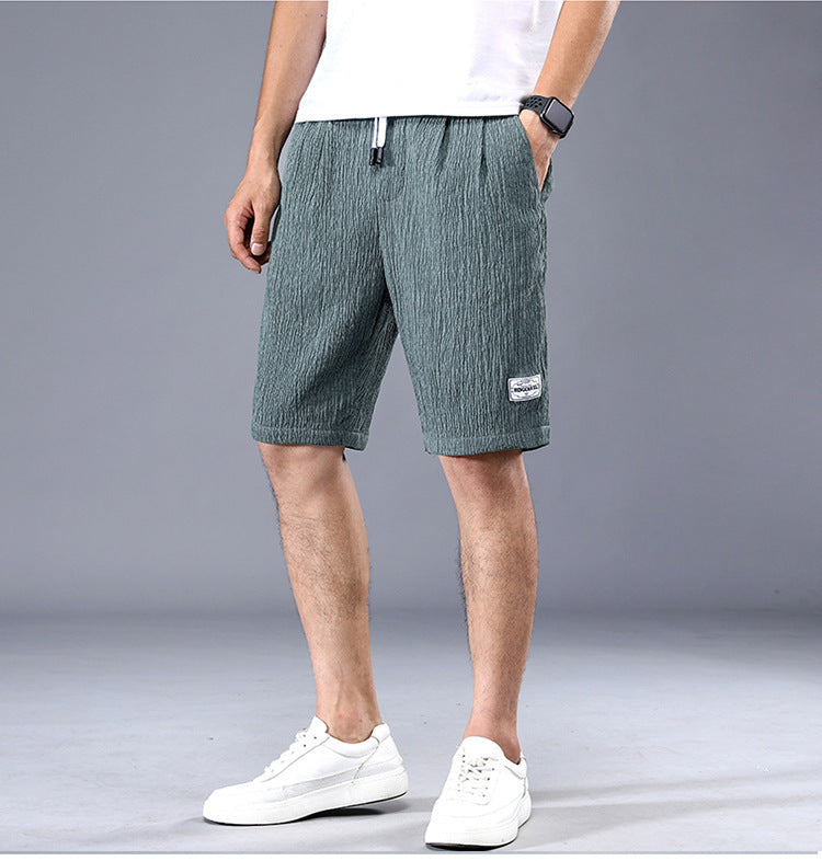 Summer Ice Silk Shorts Men's Thin Sports Quick-drying Knee Length Pants